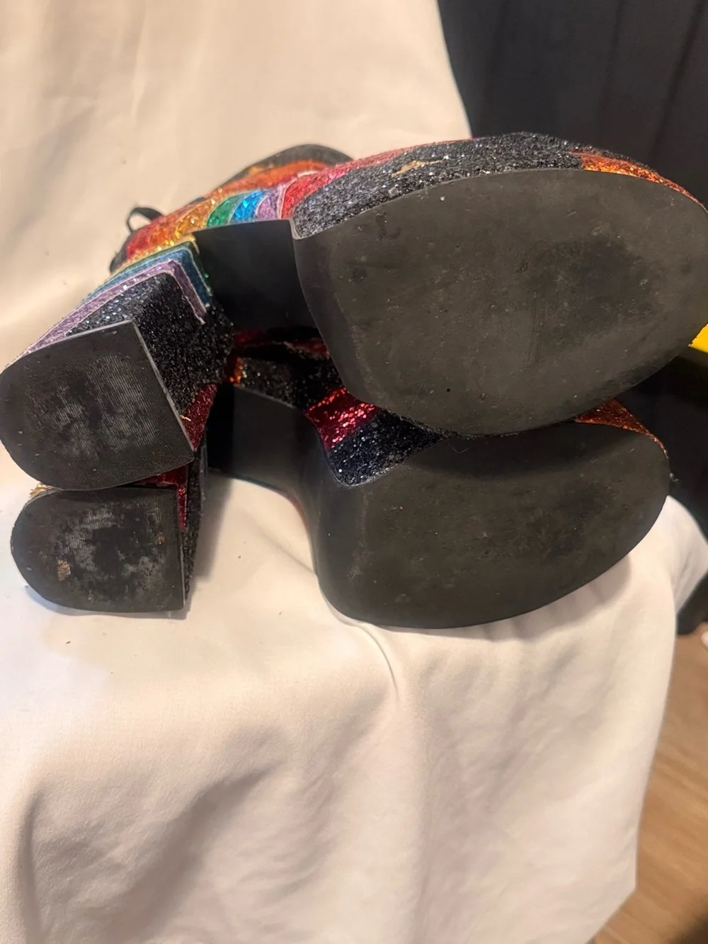 Dolls Kill Stars and Stripes black glitter platform lace back boots size 11